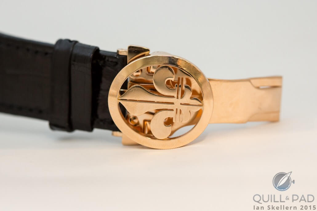 The Louis Moinet folding clasp in the form of a fleur-de-lis, which is contained in the coat-of-arms of Bourges, France, where Louis Moinet was born