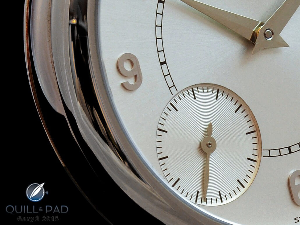 Dial detail of the Philippe Dufour Duality and its subdial for seconds