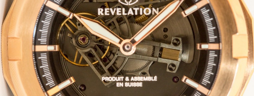 Revelation R01 Double Complication Tourbillon with dial "open" to reveal the tourbillon and movement