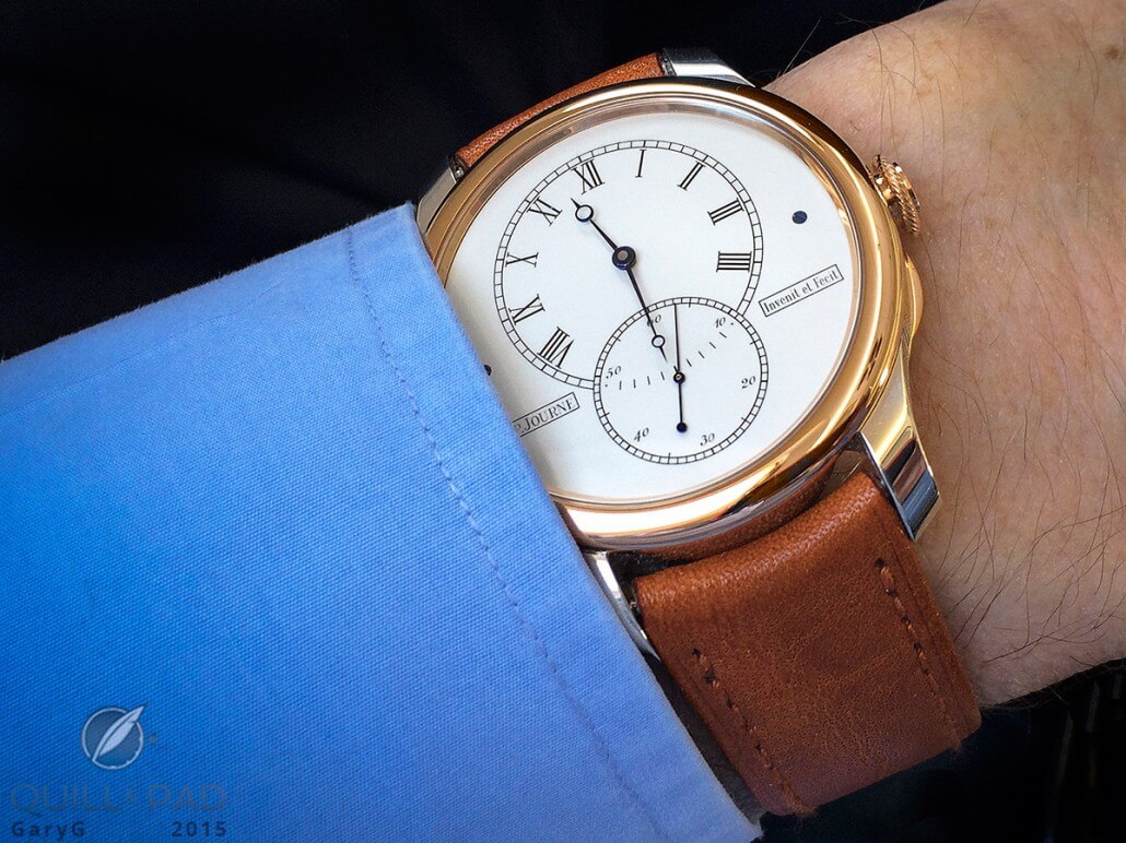 A typical wristshot: the F.P. Journe Anniversary Tourbillon T30 on the author’s wrist