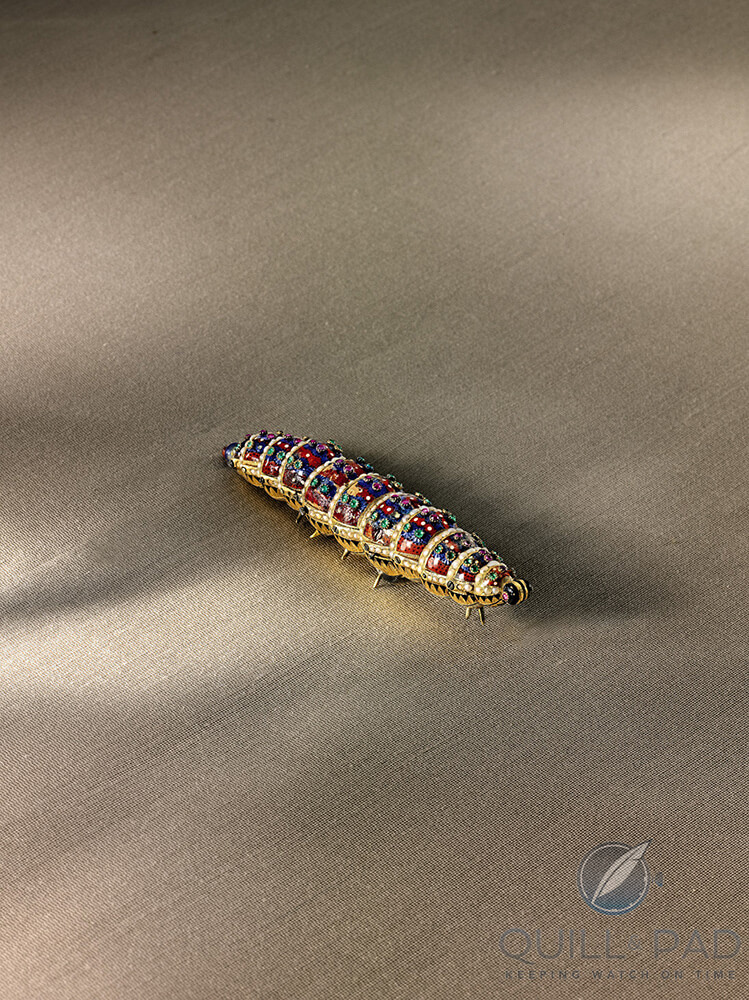 A rare gold, jewel and pearl set, caterpillar automaton circa 1815, attributed to Henri Maillardet