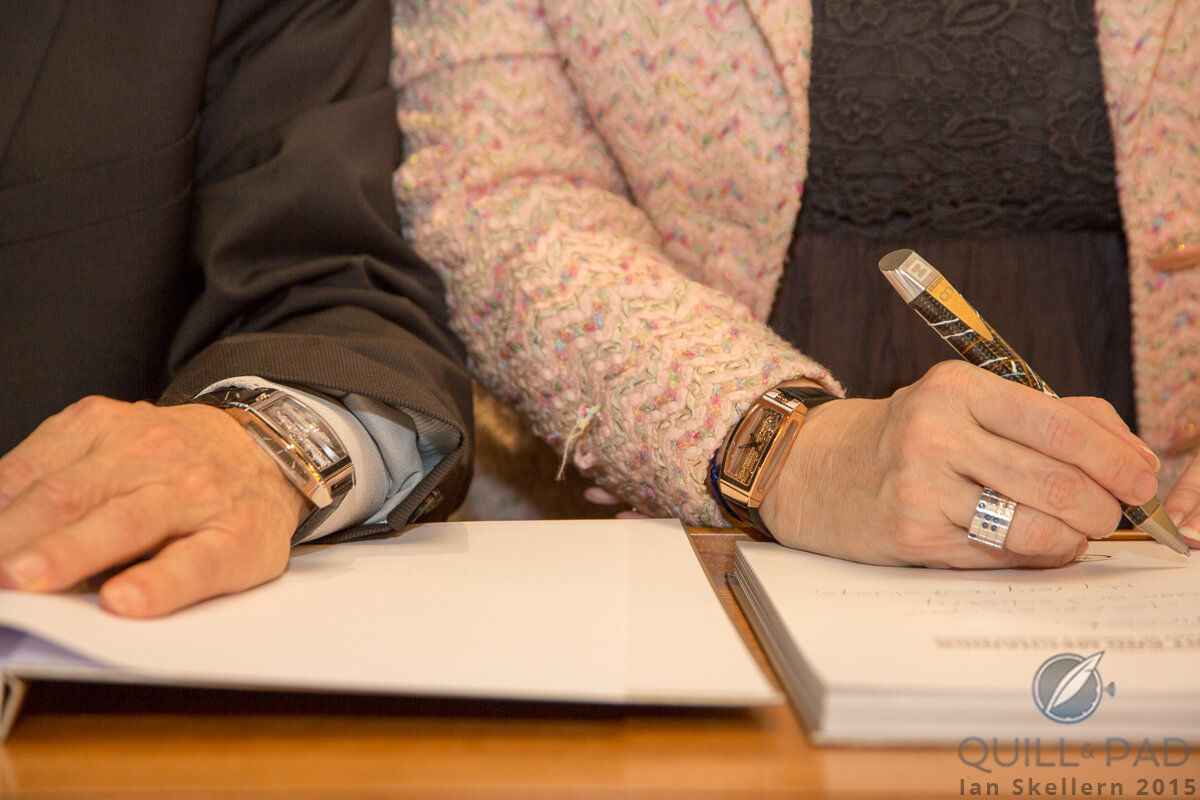 Vincent Calabrese and Elizabeth Doerr wearing Corum Golden Bridges