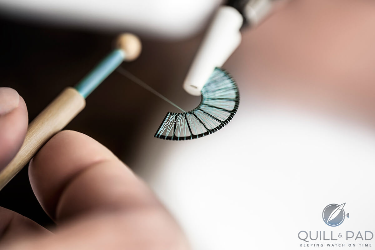 Weaving silk thread on the rotor for a Dior VIII-Grand Bal