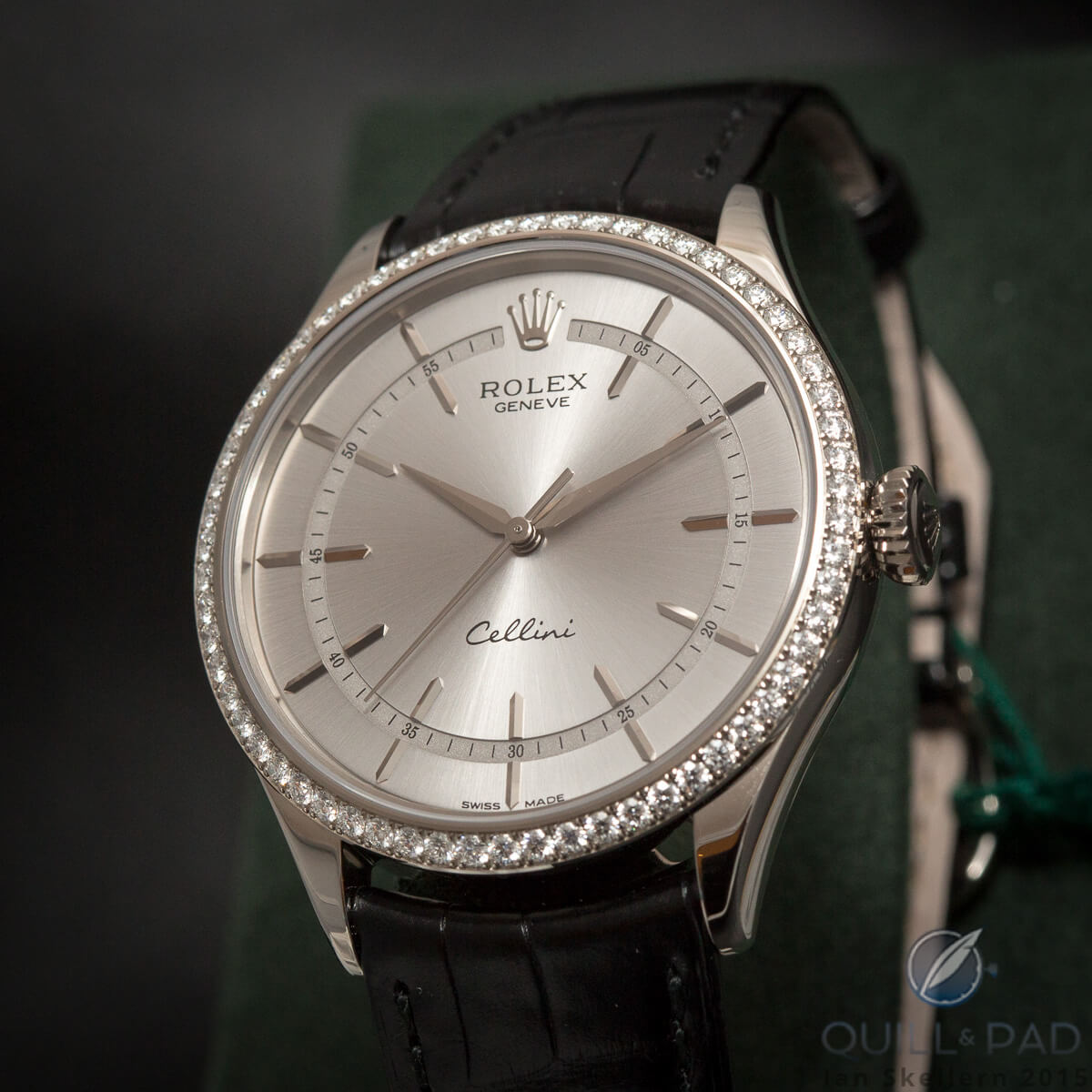 Rolex Cellini in white gold with diamond-set bezel