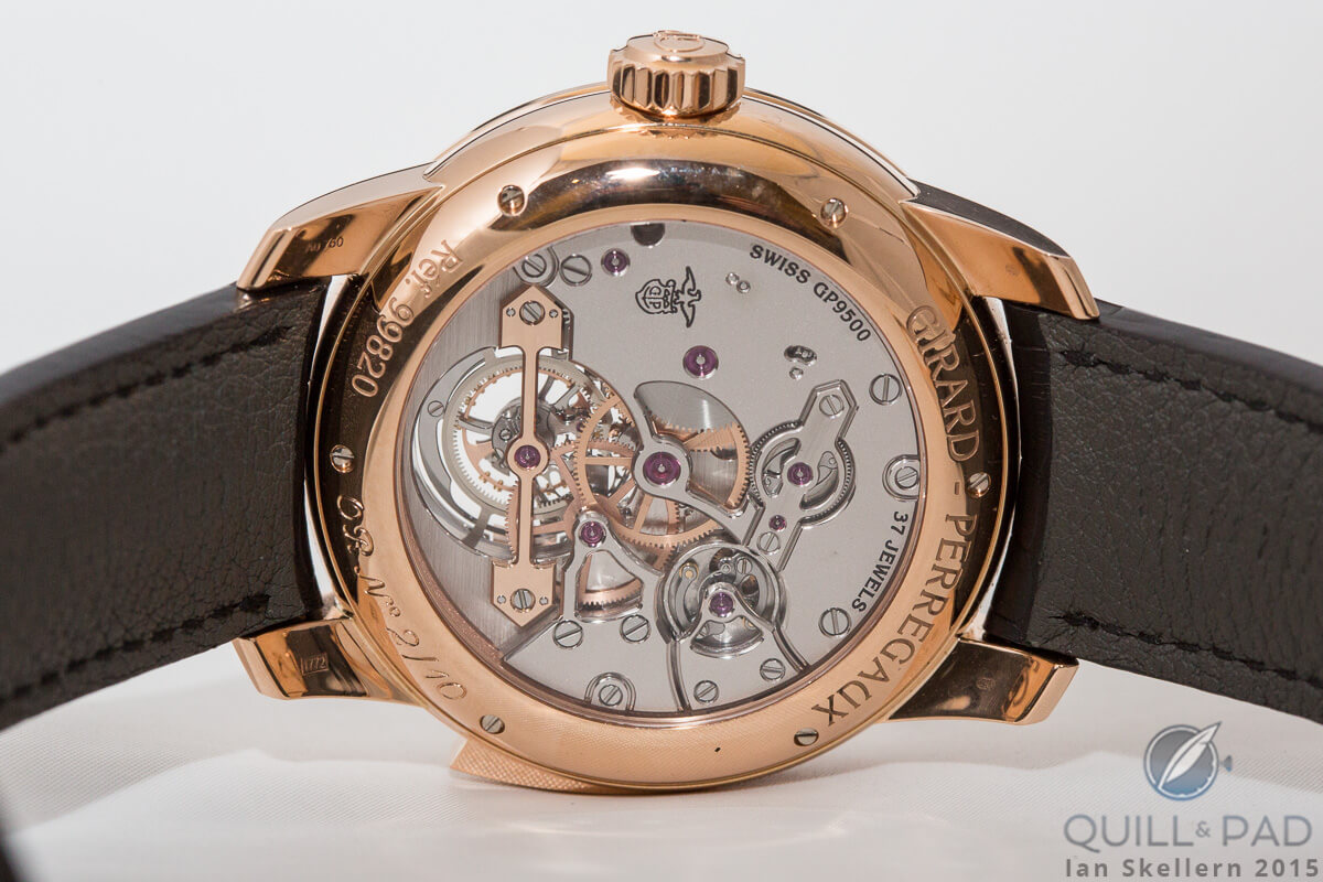 Back of a Girard-Perregaux Minute Repeater Tourbillon with Gold Bridges
