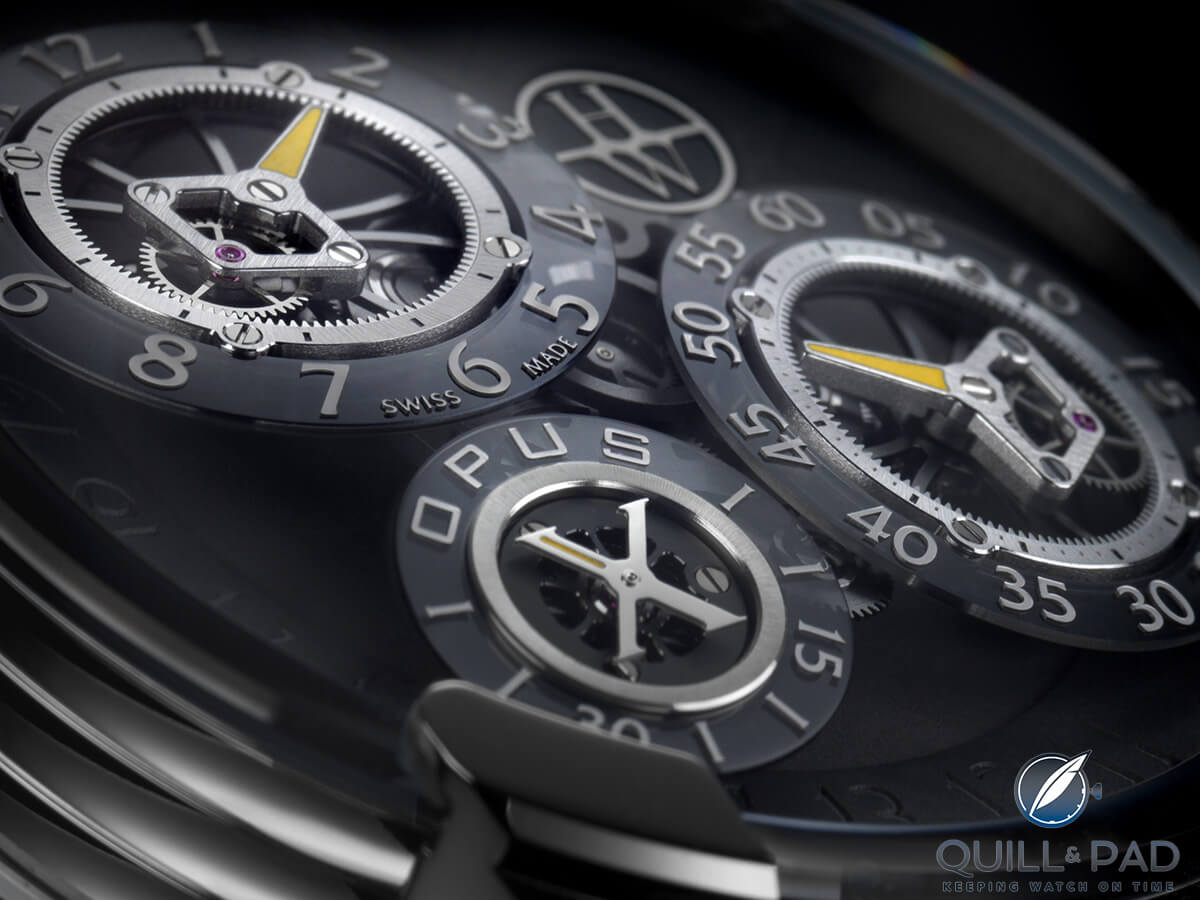 Close up of the convex dial and indications of the Harry Winston Opus 10 by Jean-François Mojon