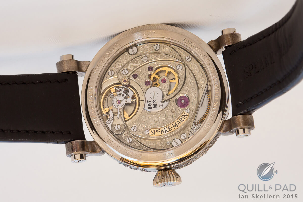 Engraved in-house Caliber SM2 visible through the display back of the Speake-Marin Kennin-ji Temple Masters Project