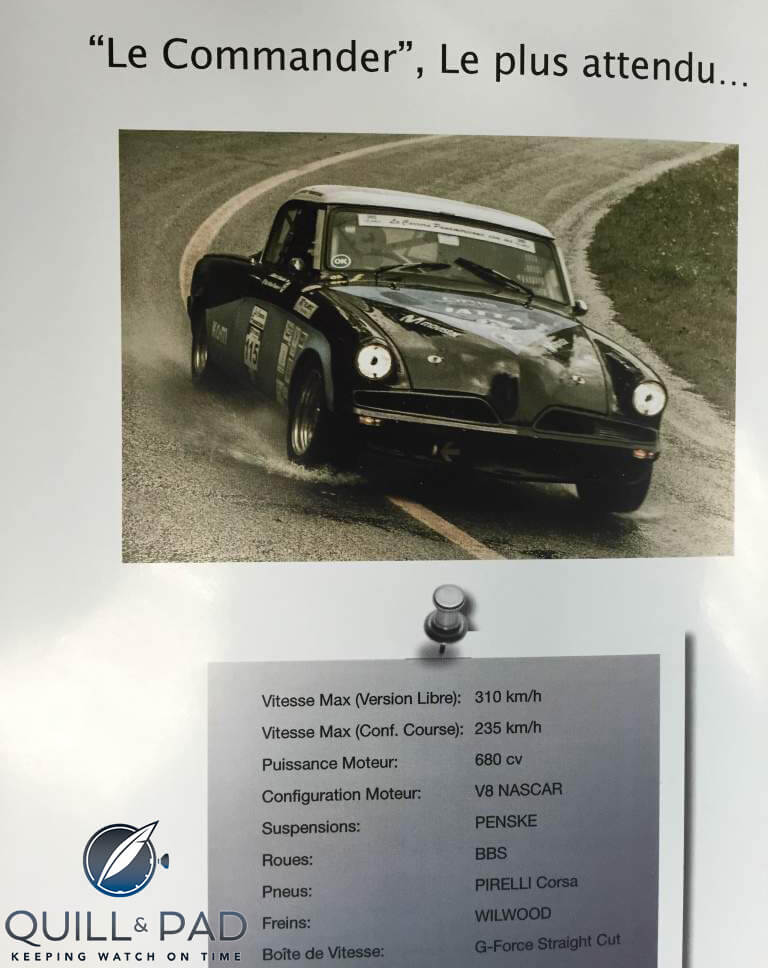 The TAG Heuer-sponsored car in the 2015 Carrera Panamericana driven by Hilaire Damiron and co-piloted by his wife Laura