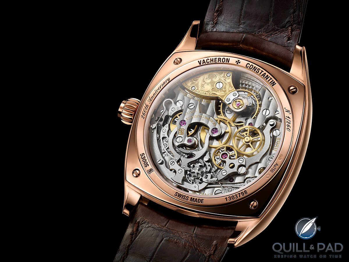 View through the display back of Caliber 3300 powering the Vacheron Constantin Harmony Chronograph
