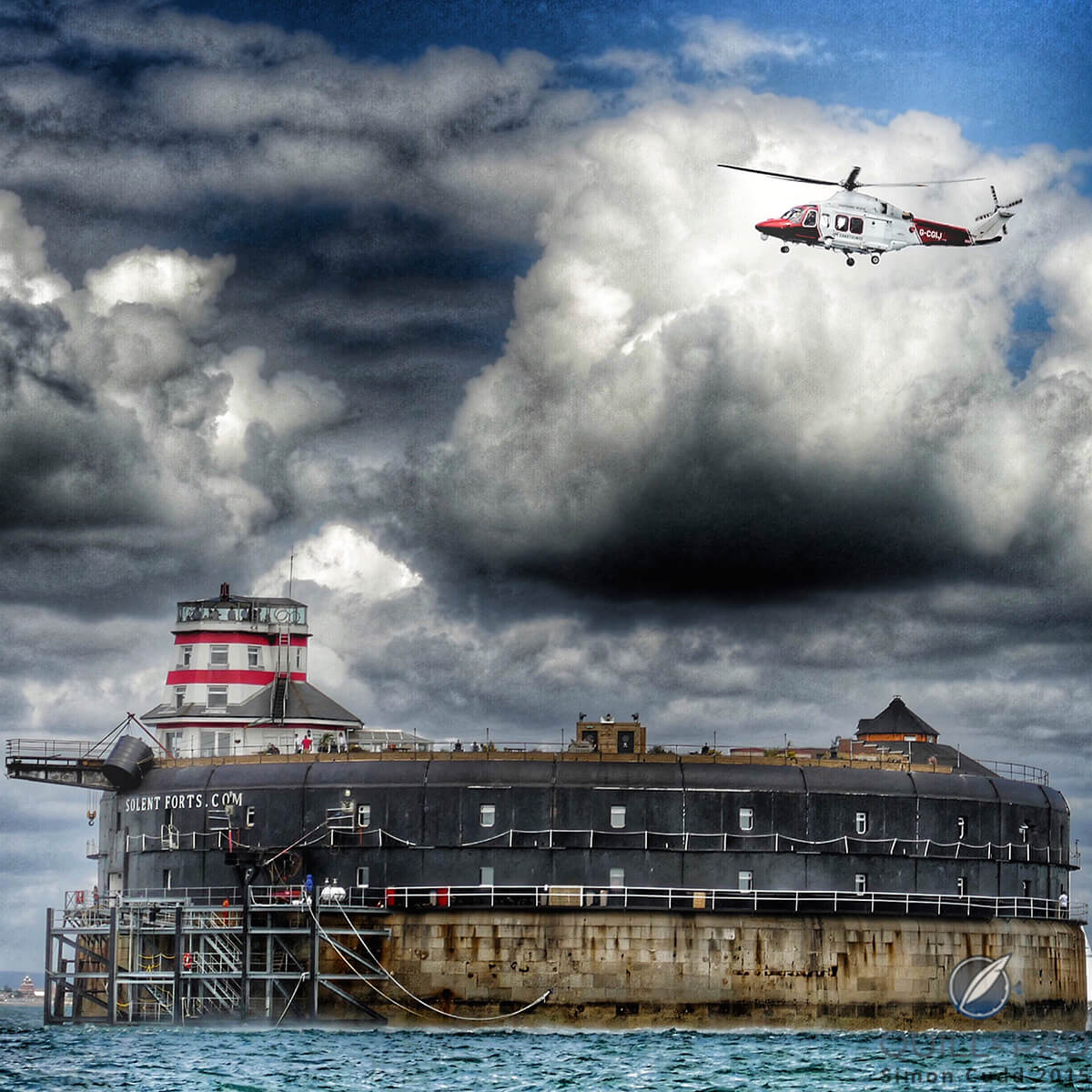 Rather dramatic to watch: a coastguard helicopter hovering close to No Man's Land Fort near Portsmouth