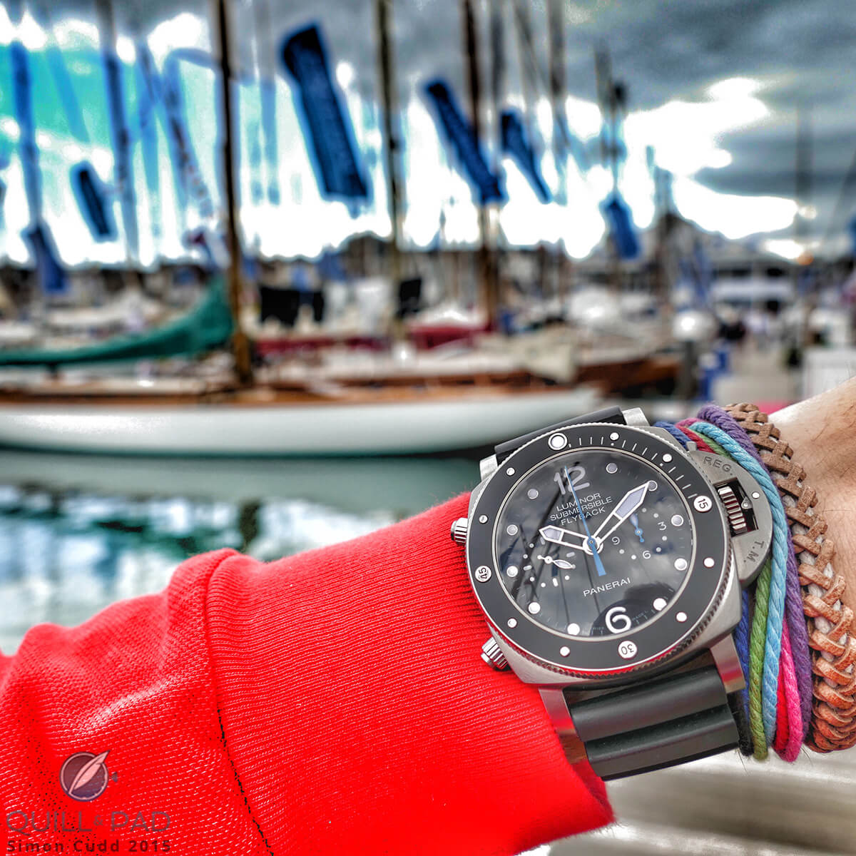 The Luminor Submersible 1950 3 Days Chrono Flyback Automatic Titanium (PAM 615) with ceramic bezel, flyback chronograph, and that beautiful blue hand reminiscent of past models