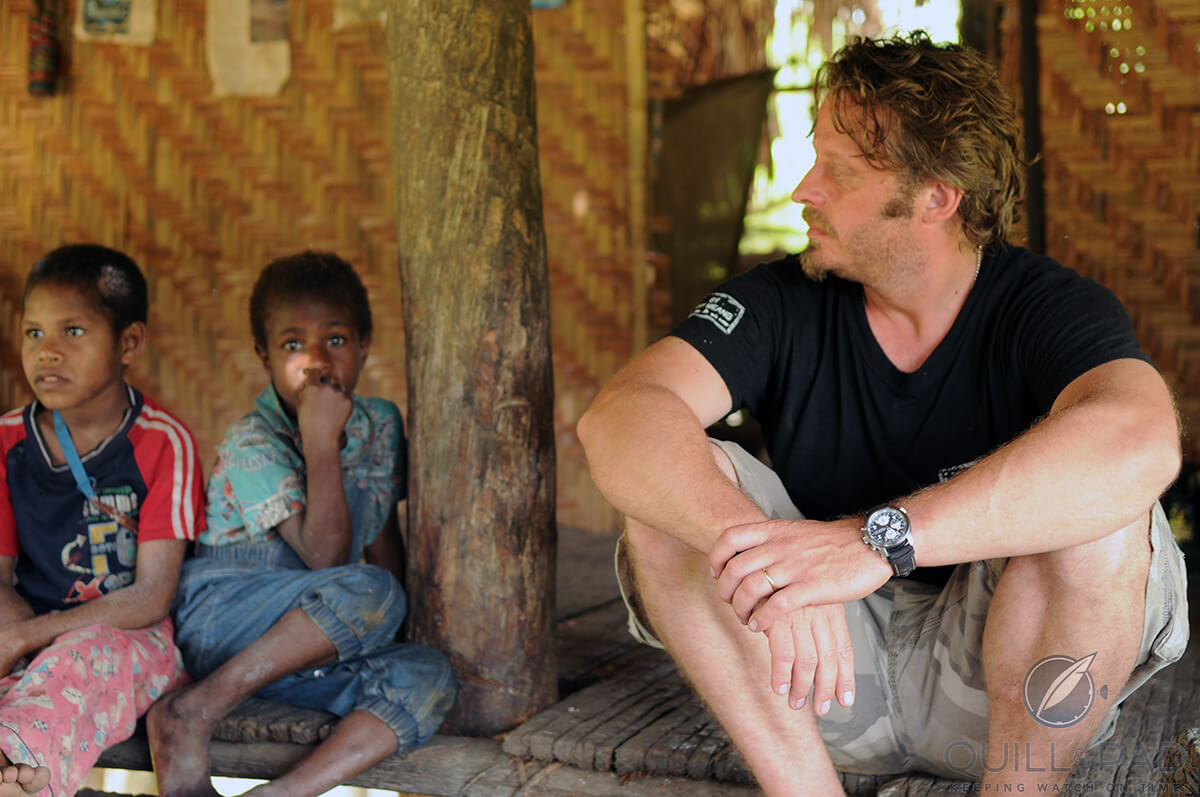 Charley Boorman in Africa wearing the Bremont ALT1-Z Zulu