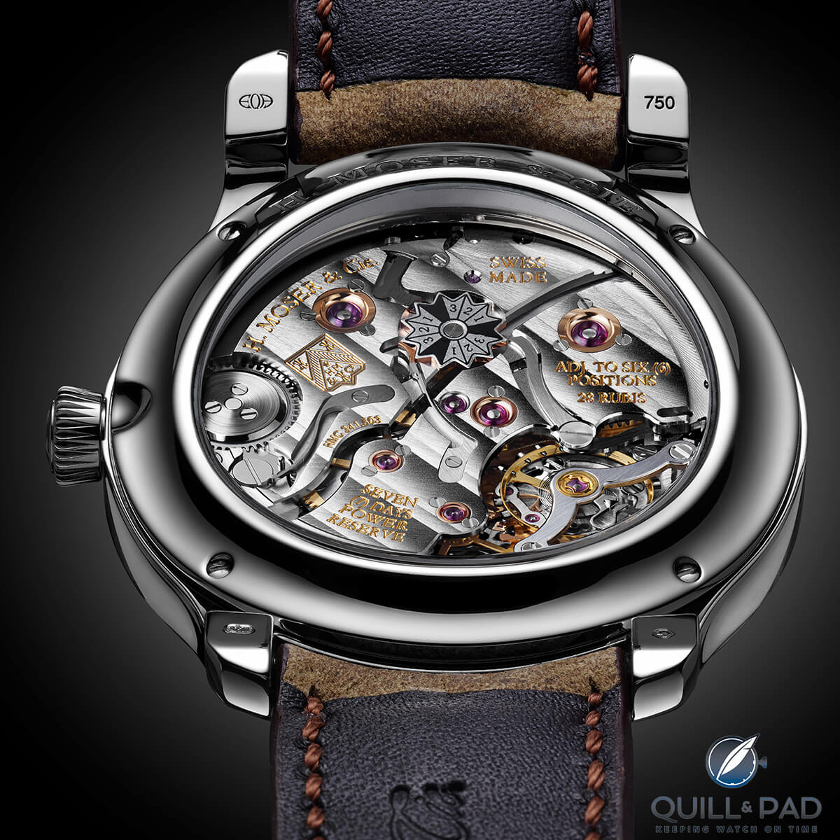 View through the display back of the H. Moser & Cie Endeavour Perpetual Calendar