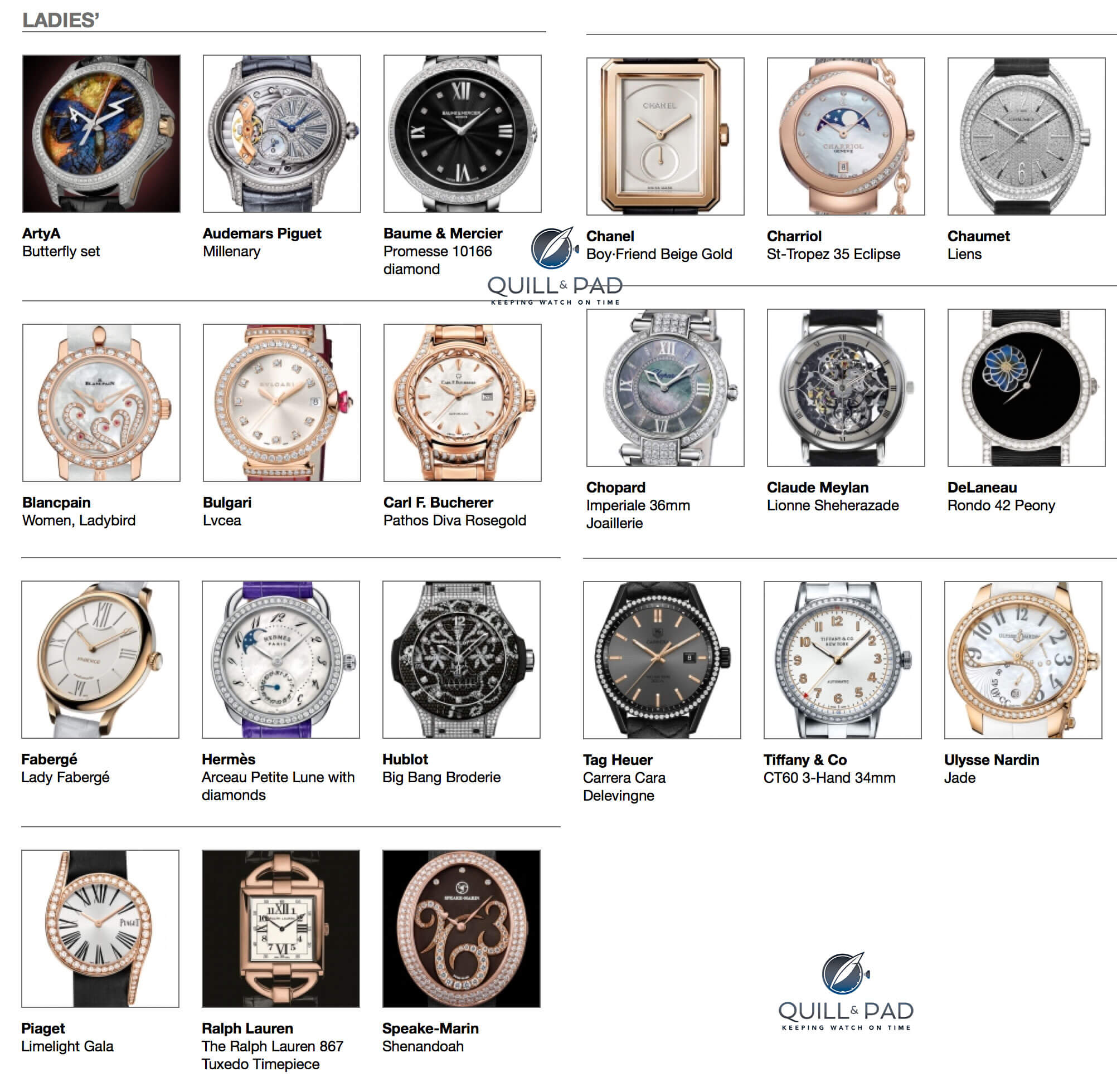 Ladies watches entered in the 2015 Grand Prix d’Horlogerie de Genève