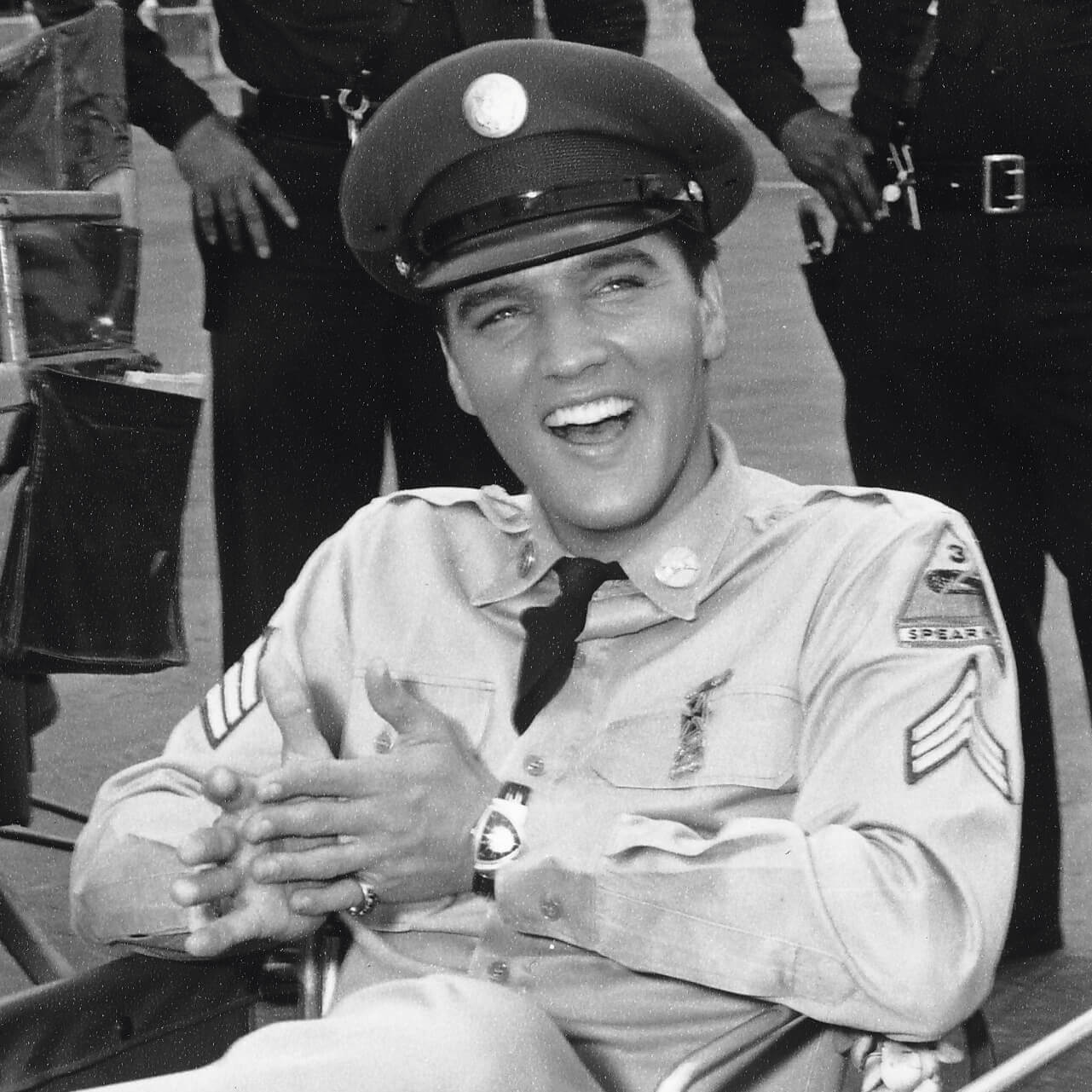 Elvis Presley wearing the Hamilton Ventura in army dress