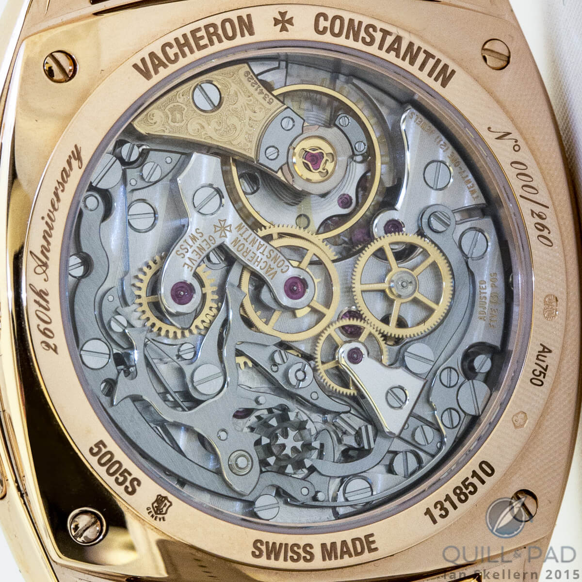 View through the display back to Vacheron Constantin Harmony Chronograph Small Model's Caliber 1142