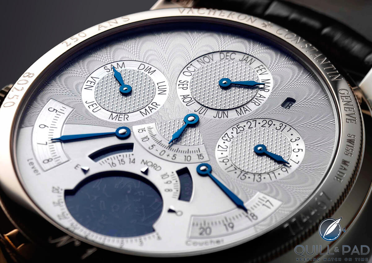 Clean layout of the calendar on the dial of the Vacheron Constantin Tour de l'Ile