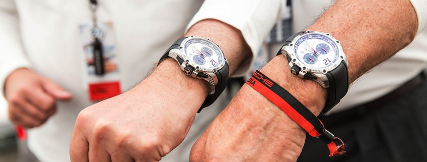 Chopard's Karl-Friedrich Scheufele (left) and Jacky Ickx_wearing matching Superfast Chrono Porsche 919 Jacky Ickx models