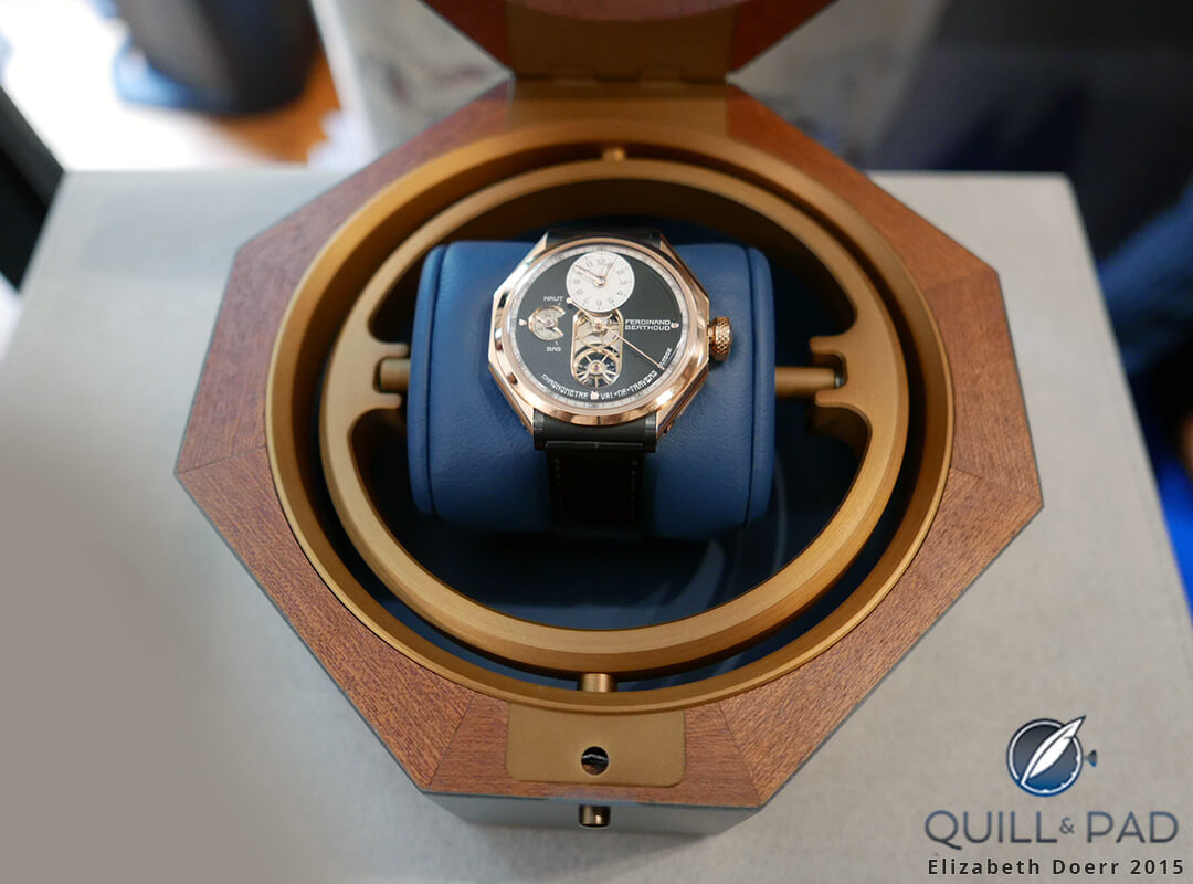 The octagonal-cased Ferdinand Berthoud FB 1 in its octagonal presentation case