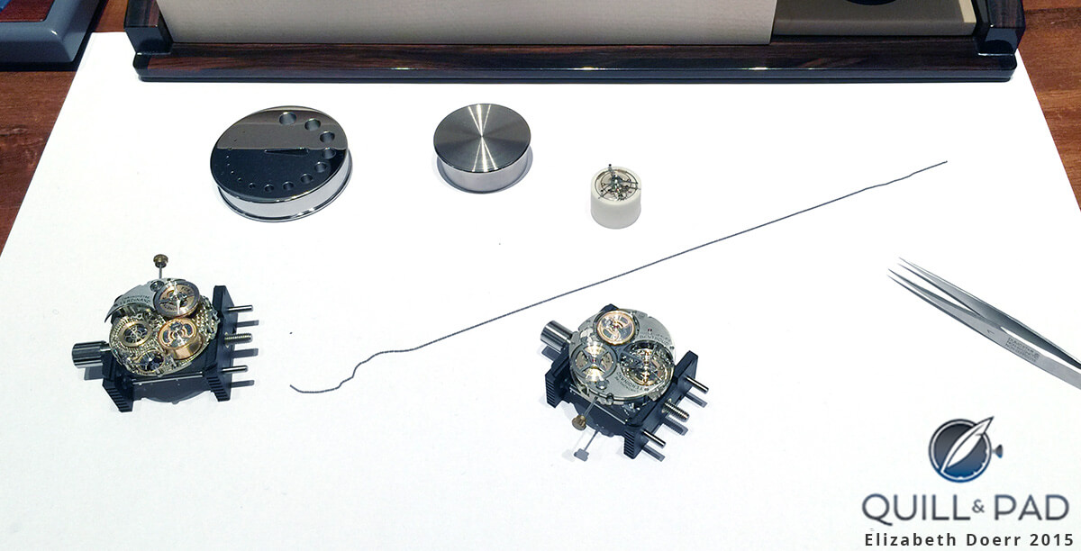 The tiny chain from the Ferdinand Berthoud FB1's chain and fusée transmission laid out to show its length