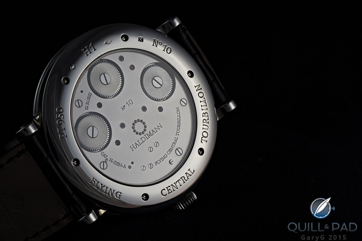 Rear view of the Haldimann H1 Flying Central Tourbillon