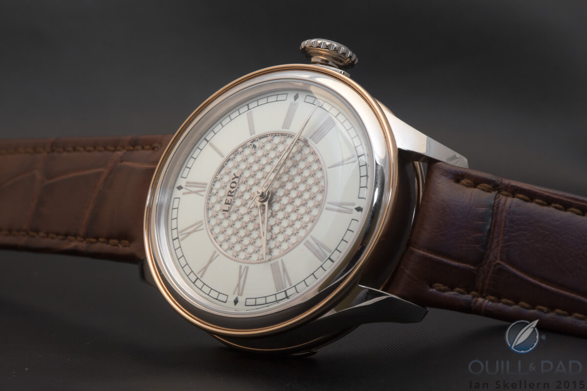 A close look reveals the three-dimensionality of the grand feu champlevé enamel dial of the Leroy Chronomètre à Tourbillon