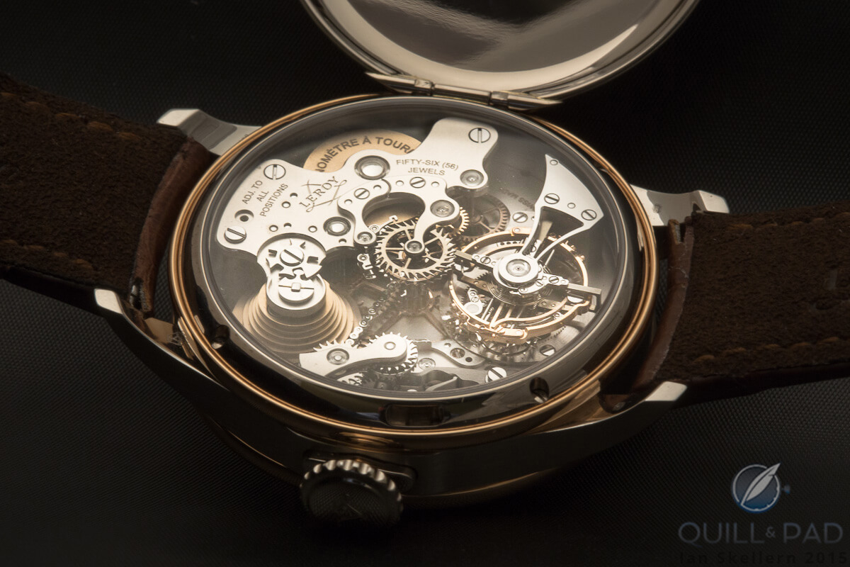 View through the display back of the Leroy Chronomètre à Tourbillon