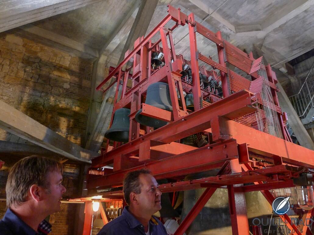 Bart and Tim Grönefeld with the bells and carillon, Oldenzaal clock tower