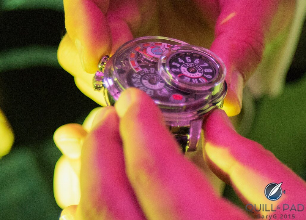 The second time zone indication on the Harry Winston Opus 14, shown at lower left