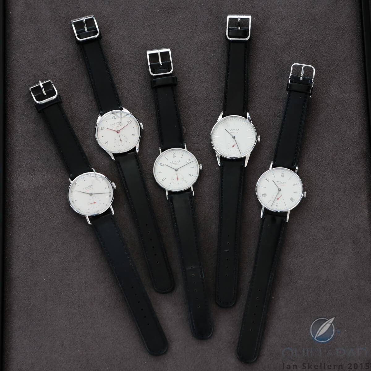 The new Nomos Glashütte Neomatik line (l to r): Metro, Minimatik, Tangente, Orion, and Ludwig
