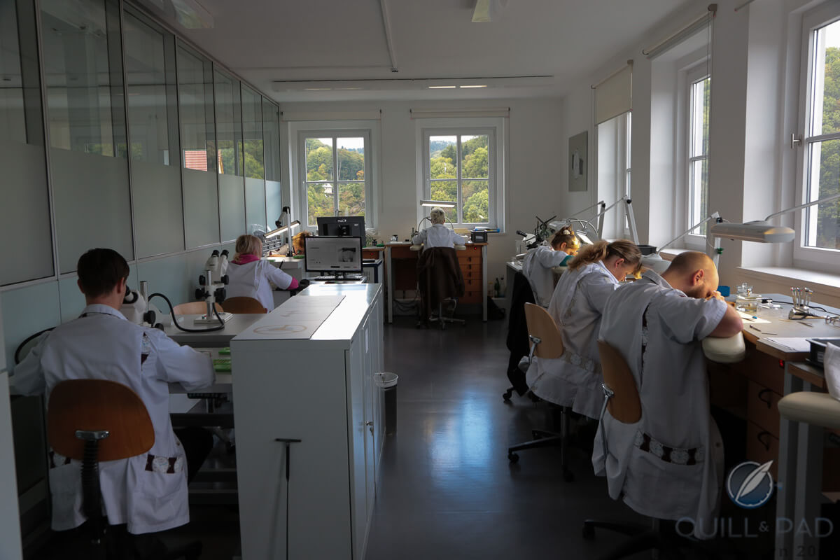 Workshop at Nomos Glashütte in the Chronometrie building where assembly takes place