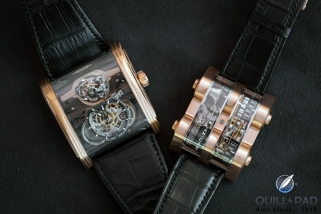 The Cabestan Triple Axis Tourbillon (left) and the Cabestan Winch Tourbillon