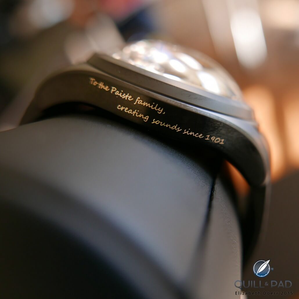 The specially engraved version of the Corum Paiste Bubble for Erik Paiste