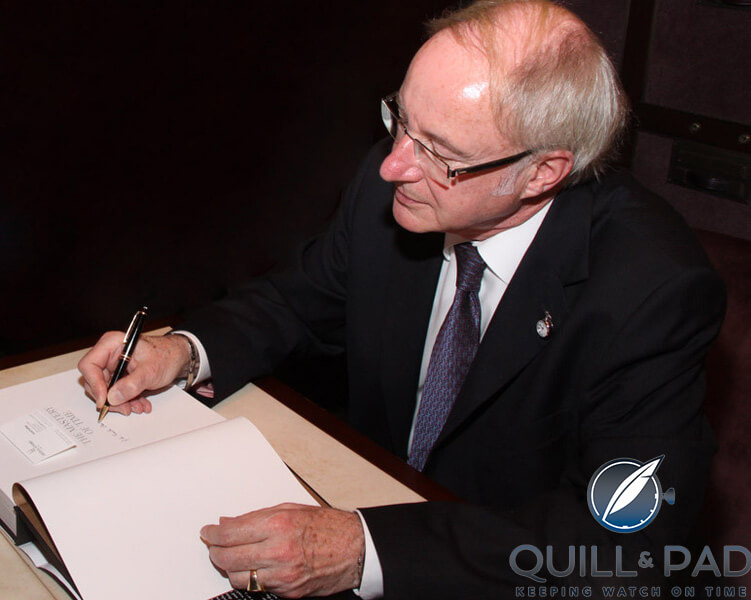 Dominique Fléchon signing a copy of 'The Mastery Of Time' at the book's launch in 2011 (image courtesy FHH)