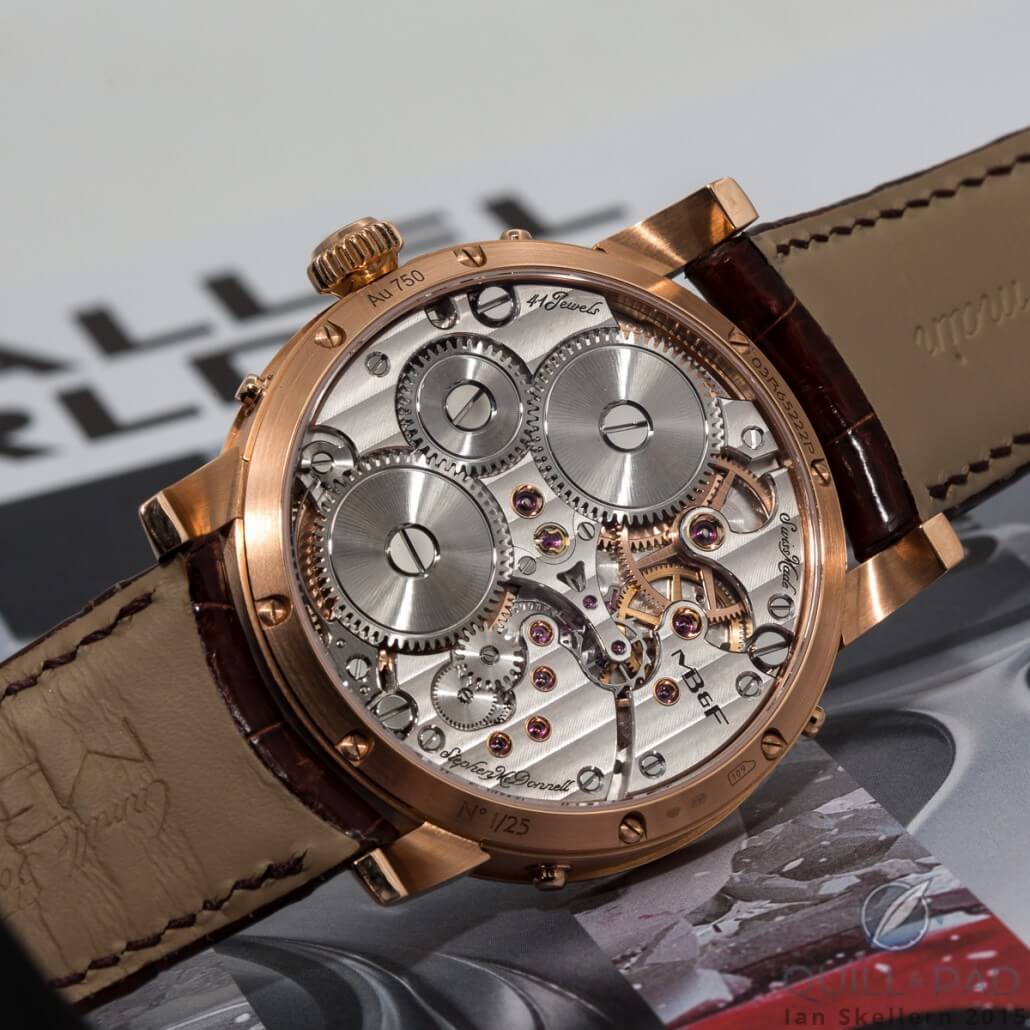 The movement of MB&F's Legacy Machine Perpetual is as beautifully hand-finished as we have come to expect from the brand