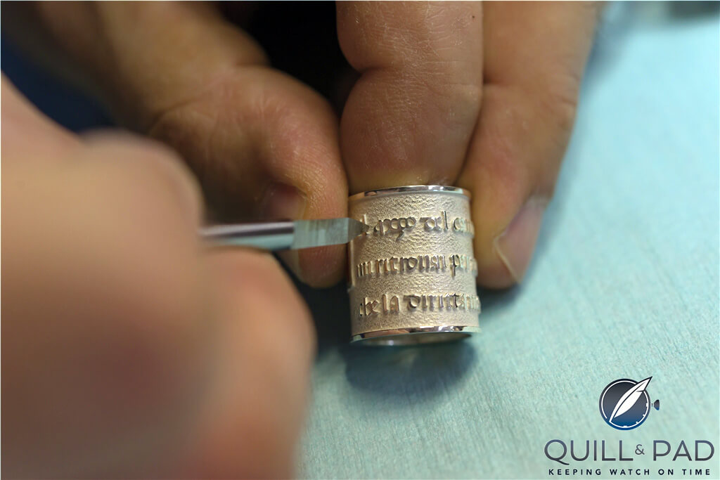 The OMAS Dante Alighieri Anniversary Limited Edition is engraved with the first triplet of Dante's Canto I, 'Inferno,' in its original medieval text
