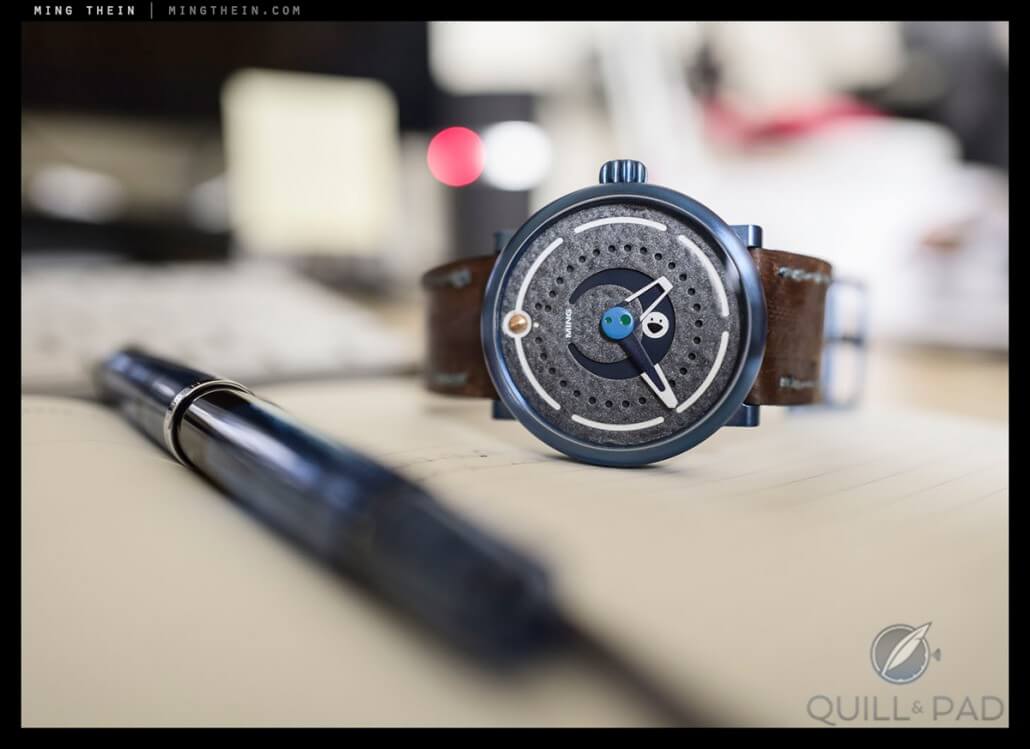 Ming Thein’s favorite strap for his customized Ochs und Junior is a deep red-brown, specially dark-tanned sturgeon with blue stitching