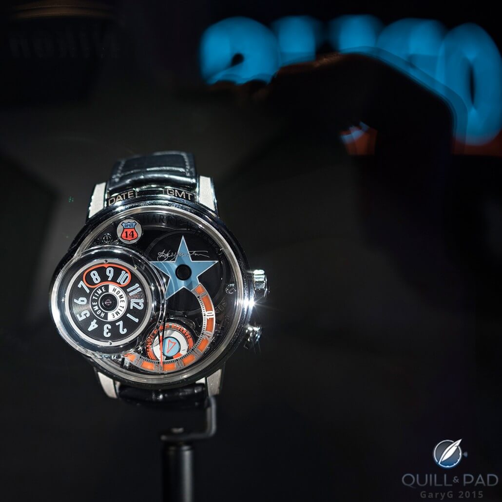 Harry Winston Opus 14 in its display case at the launch party