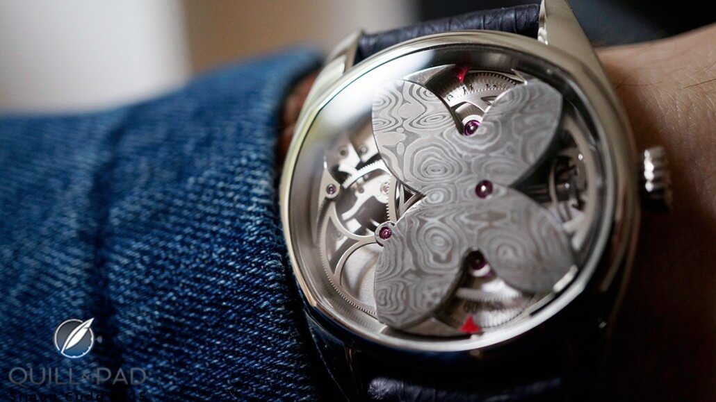 A unique piece Papillon by Andreas Strehler with an unusual damascened butterfly on the front of the watch