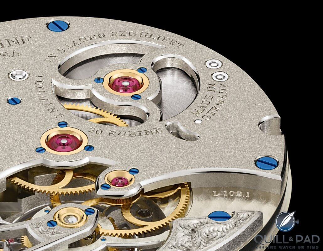 Exquisite fine finishing is in evidence throughout the movement of the 1815 Tourbillon Handwerkskunst by A. Lange & Söhne