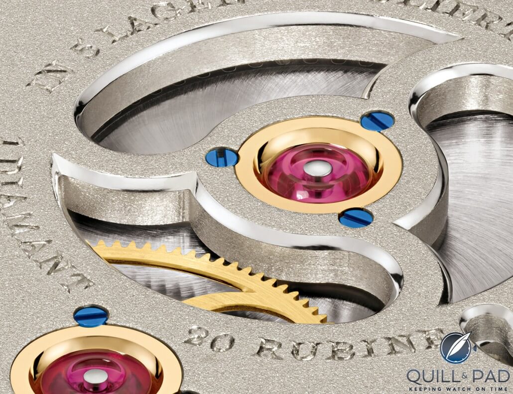 Exquisite fine finishing is in evidence throughout the movement of the 1815 Tourbillon Handwerkskunst by A. Lange & Söhne