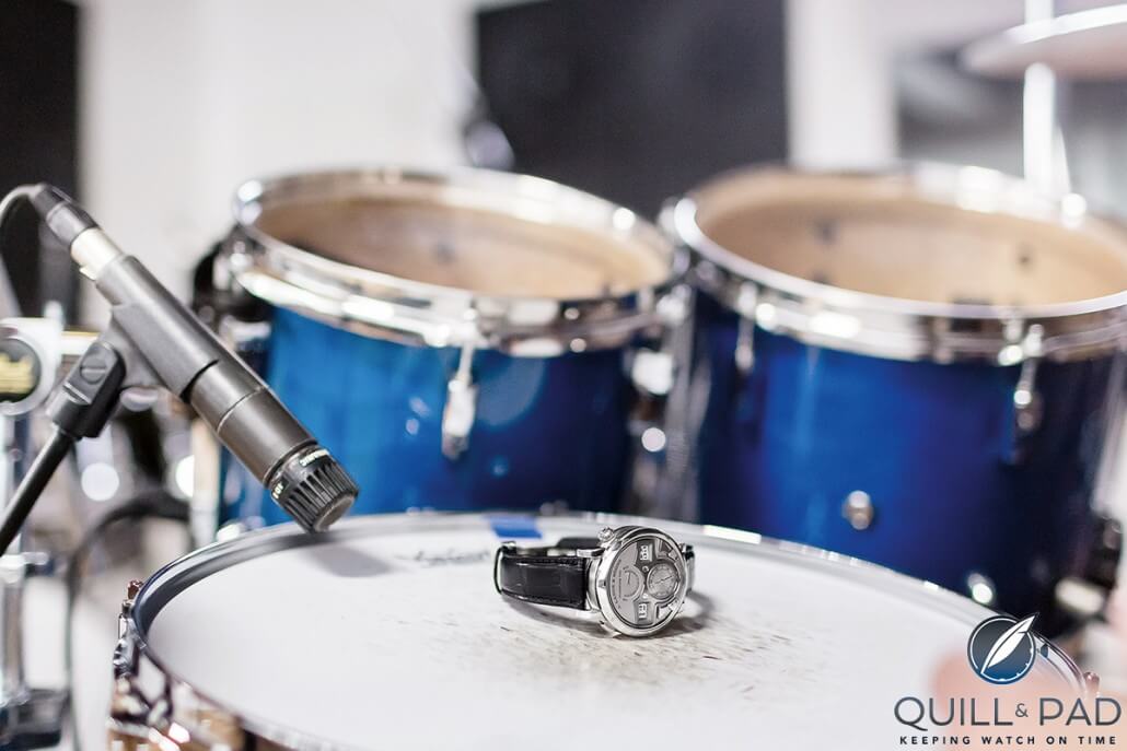 The A. Lange & Söhne Zeitwerk Minute Repeater resting on a drum, a nice big resonating chamber