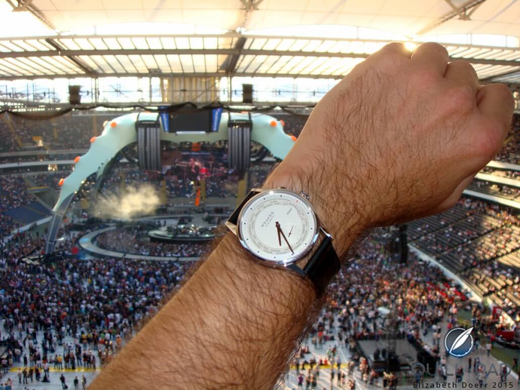 The Nomos Glashütte Zürich Weltzeit enjoying a U2 concert