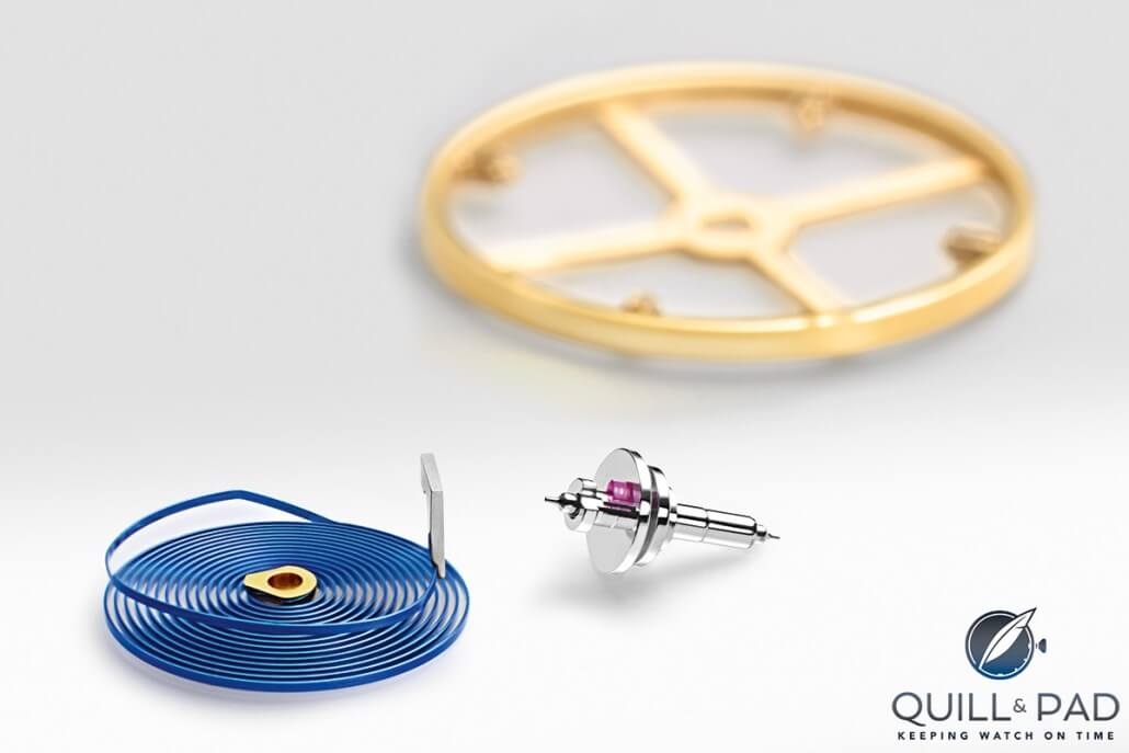 A Rolex Parachrom balance is composed of the hairspring, balance wheel and pinion