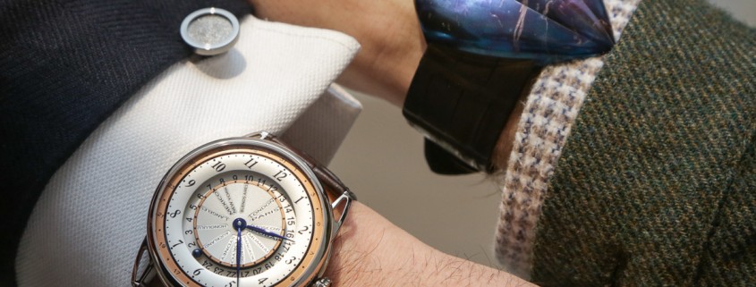 De Bethune DB25 World Traveller (left) and Dream Watch 5 meteorite. Cuff link by Joshua Munchow