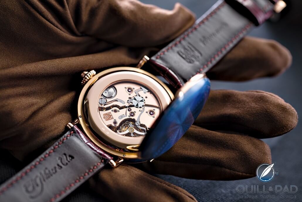 View through the display back of the H. Moser & Cie Endeavour Perpetual Calendar Heritage Limited Edition