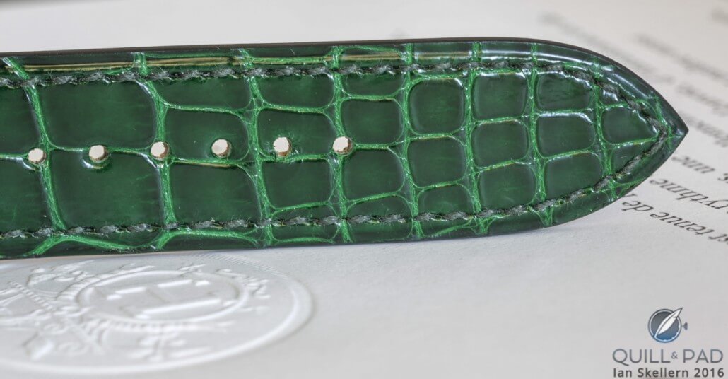 The Slim d’Hermès Mille Fleurs du Mexique comes on an appropriately colorful jungle-green strap