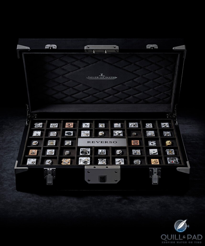 A box full of various Jaeger-LeCoultre Reverso calibers