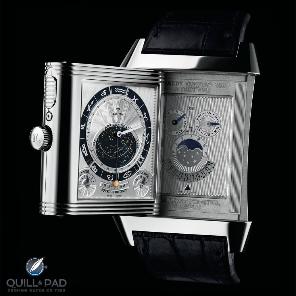 An open view of the Jaeger LeCoultre Reverso Grande Complication à Triptyque