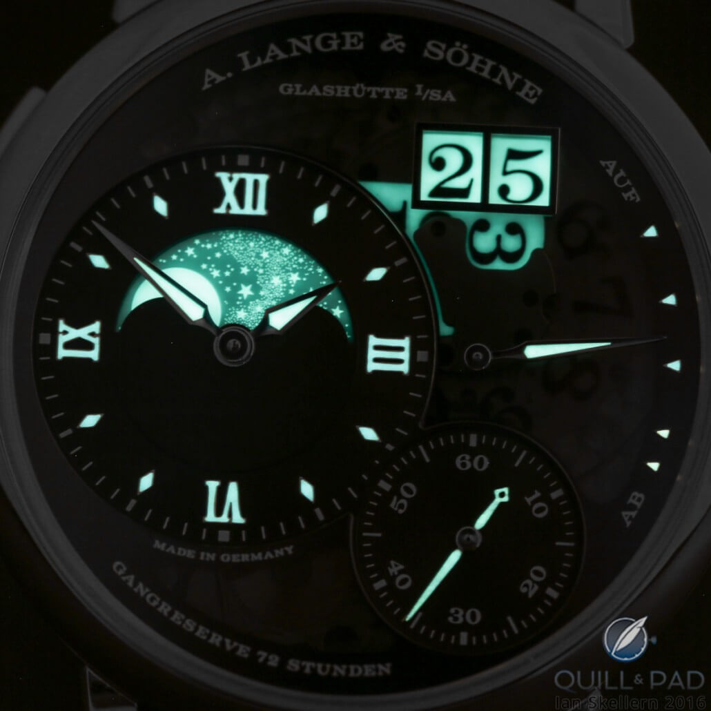 A. Lange & Söhne Lange 1 Lumen Moonphase strutting its stuff in the dark
